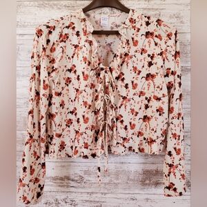 Melrose and Market Tie Front Ruffle Long Sleeve Top